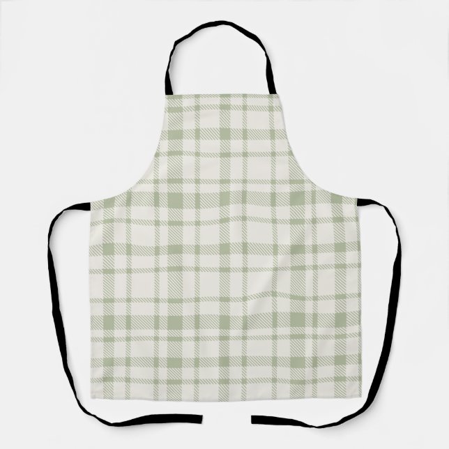 Classic Plaid Tartan Pattern-Mint Green & Cream Apron (Front)