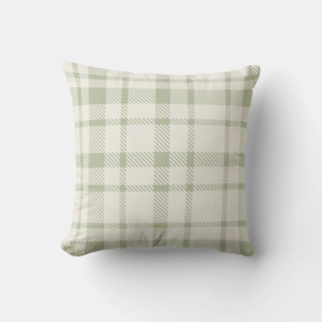 Classic Plaid Tartan Pattern-Mint Green & Cream Cushion (Front)