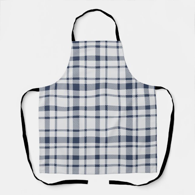 Classic Plaid Tartan Pattern-Navy & White Apron (Front)