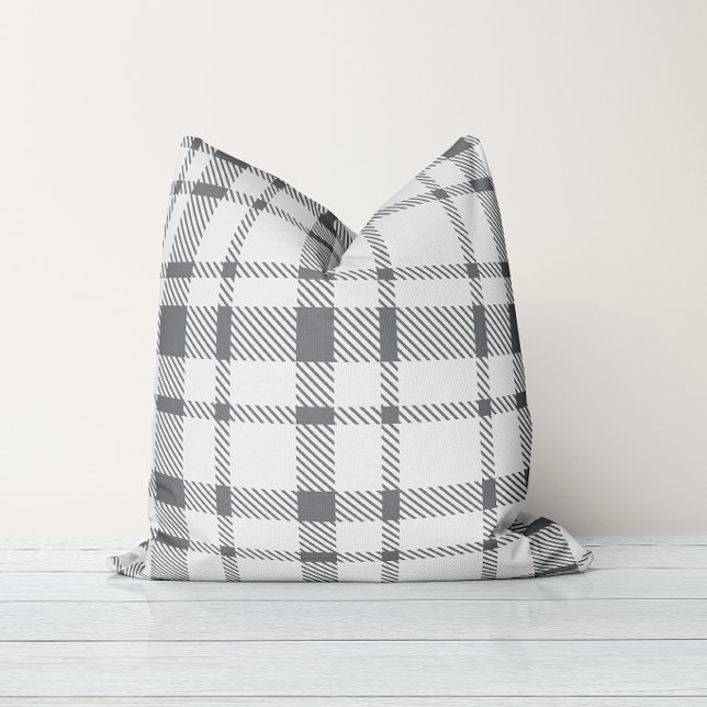 Classic Plaid Tartan Pattern-Neutral Grey & White Cushion (Creator Uploaded)
