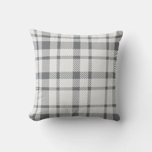 Classic Plaid Tartan Pattern-Neutral Grey & White Cushion