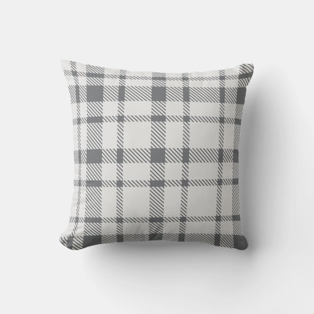 Classic Plaid Tartan Pattern-Neutral Grey & White Cushion (Front)