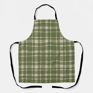 Classic Plaid Tartan Pattern-Olive Green & Cream Apron
