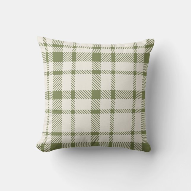 Classic Plaid Tartan Pattern-Olive Green & Cream Cushion (Front)