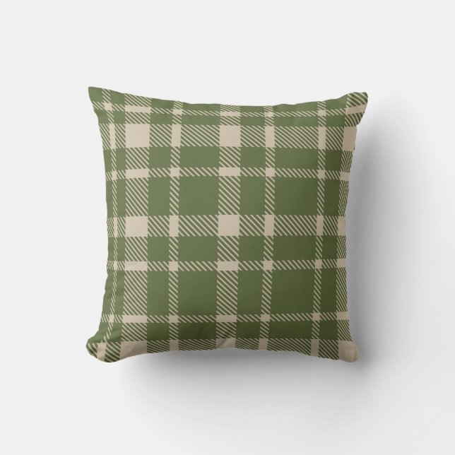 Classic Plaid Tartan Pattern-Olive Green & Cream Cushion (Front)