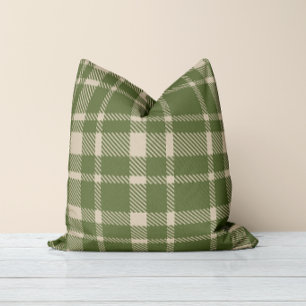 Classic Plaid Tartan Pattern-Olive Green & Cream Cushion