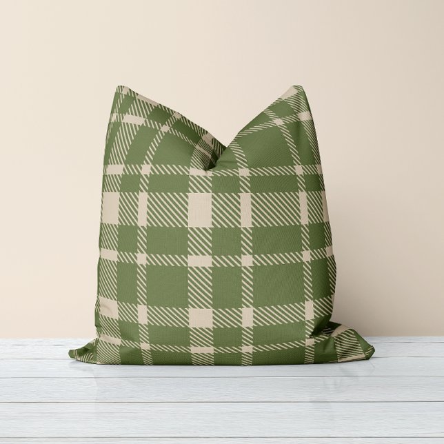 Classic Plaid Tartan Pattern-Olive Green & Cream Cushion (Creator Uploaded)