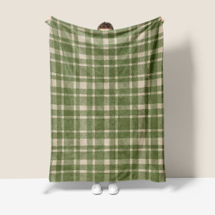 Classic Plaid Tartan Pattern-Olive Green & Cream Fleece Blanket