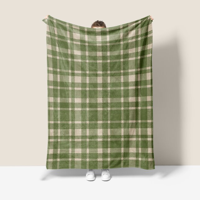 Classic Plaid Tartan Pattern-Olive Green & Cream Fleece Blanket (Creator Uploaded)