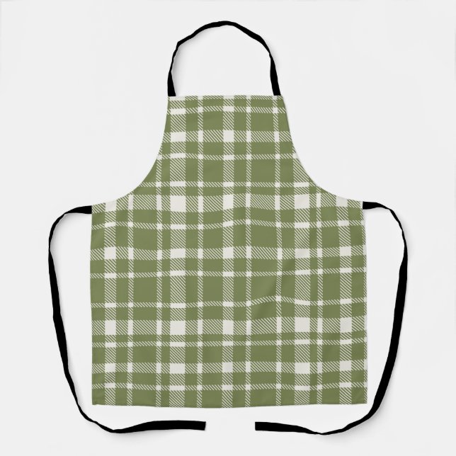 Classic Plaid Tartan Pattern-Olive Green & Ivory Apron (Front)