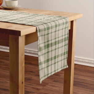 Classic Plaid Tartan Pattern-Olive Green & Taupe Short Table Runner
