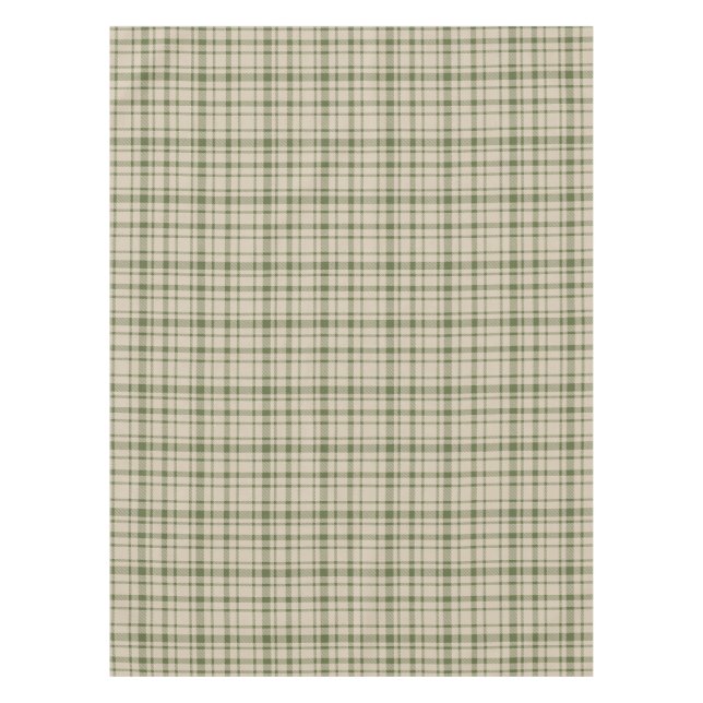 Classic Plaid Tartan Pattern-Olive Green & Taupe Tablecloth (Front)