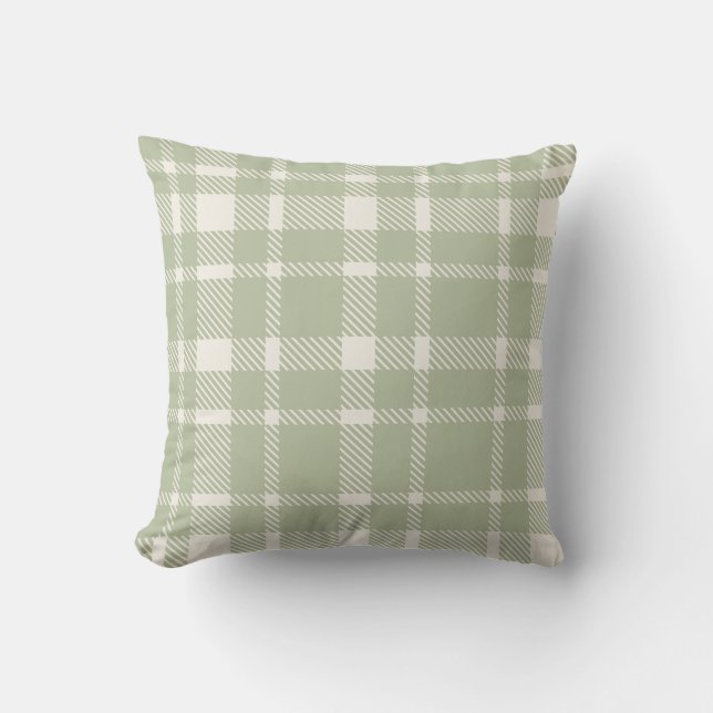 Classic Plaid Tartan Pattern-Soft Green & Ivory Cushion (Front)