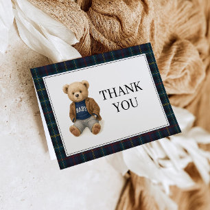 Classic Plaid Teddy Bear Baby Shower Thank You Invitation