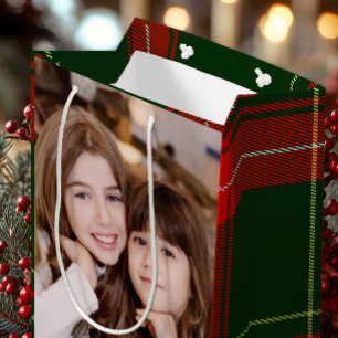 Classic Plaid Two Photo Christmas Medium Gift Bag
