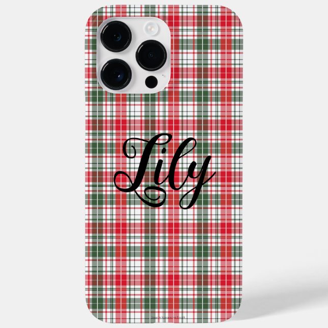 Classic Plaid Winter Tartan Red Name Personalised Case-Mate iPhone Case (Back)