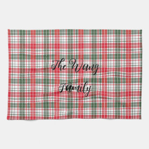 Classic Plaid Winter Tartan Red, White, & Green Tea Towel