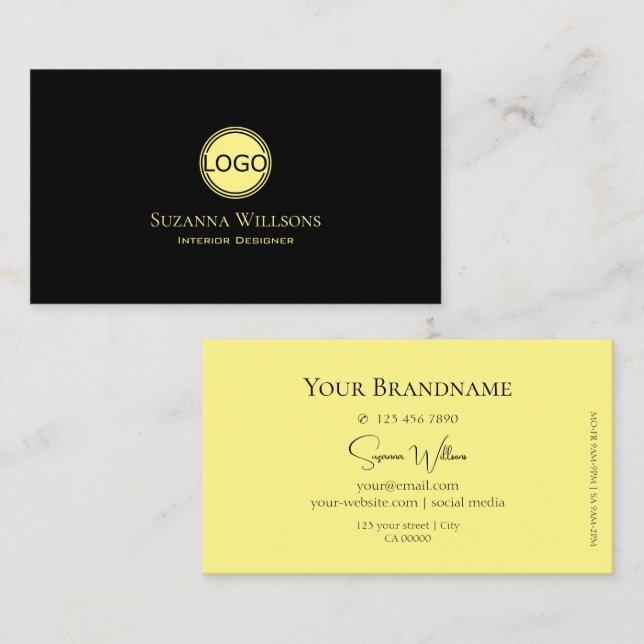 Classic Plain Black and Yellow with Logo Stylish Business Card (Front/Back)