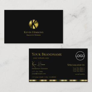 Classic Plain Black Gold with Monogram and Logo Business Card