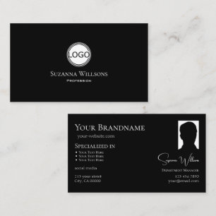 Classic Plain Black White Dot with Logo and Photo Business Card
