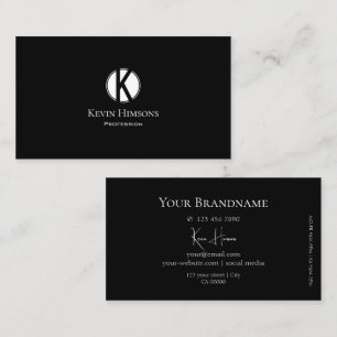 Classic Plain Black with White Circle and Monogram Business Card