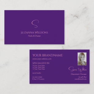 Classic Plain Royal Purple with Monogram and Photo Business Card
