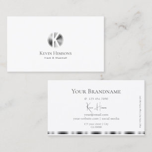 Classic Plain White and Silver with Monogram Chic Business Card