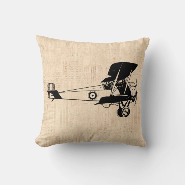 Classic Plane Old Aeroplane Script Paper Backgroun Cushion (Front)
