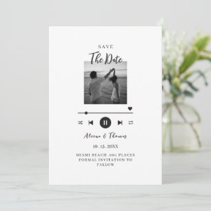 Classic player black and white photo save the date invitation