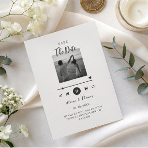 Classic player black and white photo save the date invitation