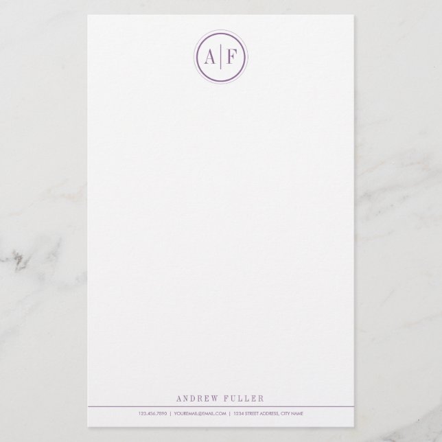 Classic Plum Monogrammed Stationery (Front)