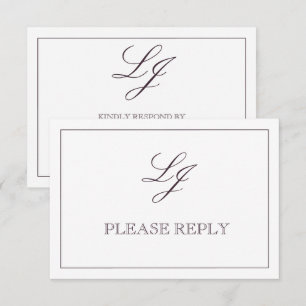 Classic Plum Purple Calligraphy Monogram No Meals RSVP Card