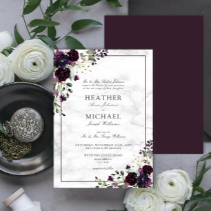 Classic Plum Purple Flower Watercolor Wedding Invitation