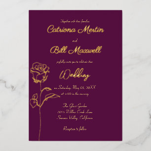 Classic Plum Purple & Gold Foil Wedding Invitation