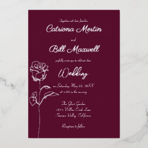 Classic Plum Purple Silver Foil Wedding Invitation