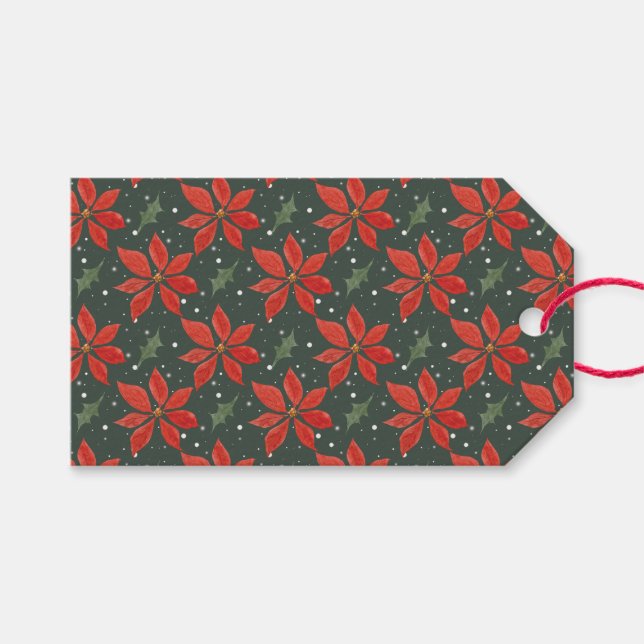 Classic Poinsetta Holiday  Gift Tags (Front (Horizontal))