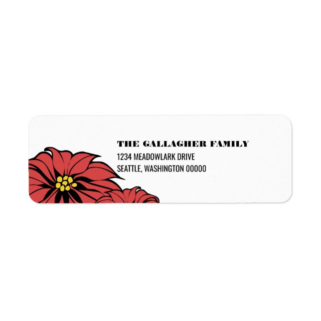 Classic Poinsettia Holiday Return Address Label (Front)