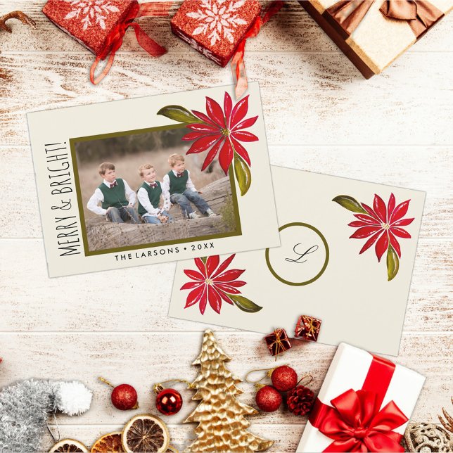 Classic Poinsettia Simple Family Photo Christmas Holiday Card (Creator Uploaded)