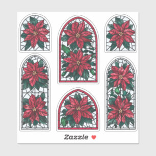 Classic Poinsettia Stained Glass Sticker Sheet