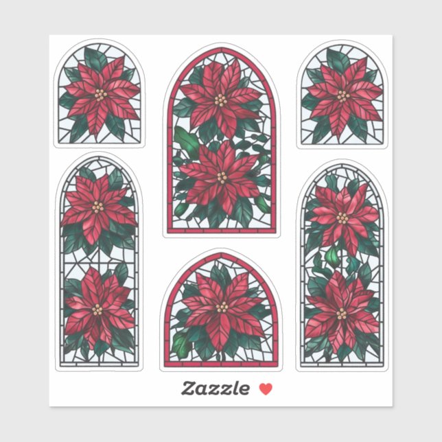 Classic Poinsettia Stained Glass Sticker Sheet (Sheet)