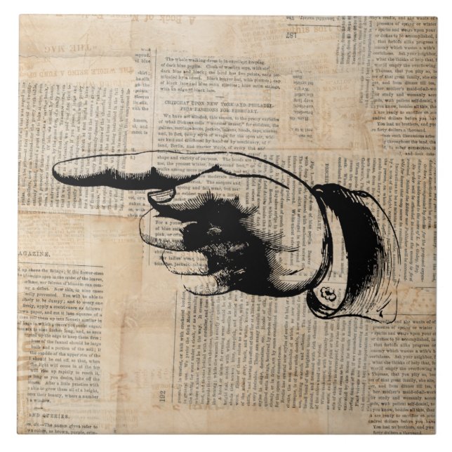 Classic Pointing Finger Art Newspaper Background Ceramic Tile (Front)