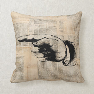 Classic Pointing Finger Art Newspaper Background Cushion