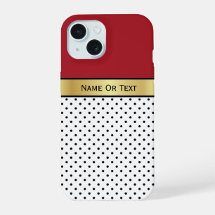 Classic Polka Dot and Gold Stripe with Text Space iPhone 15 Case