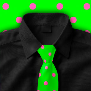 Classic Polka Dot Tie, Hot Pink on Neon Green Tie