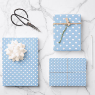 Classic Polka Dot White - Baby Blue Wrapping Paper Sheet