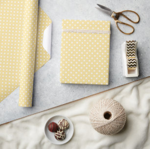 Classic Polka Dot White - Canary Yellow Wrapping Paper