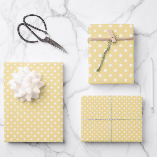 Classic Polka Dot White - Canary Yellow Wrapping Paper Sheet