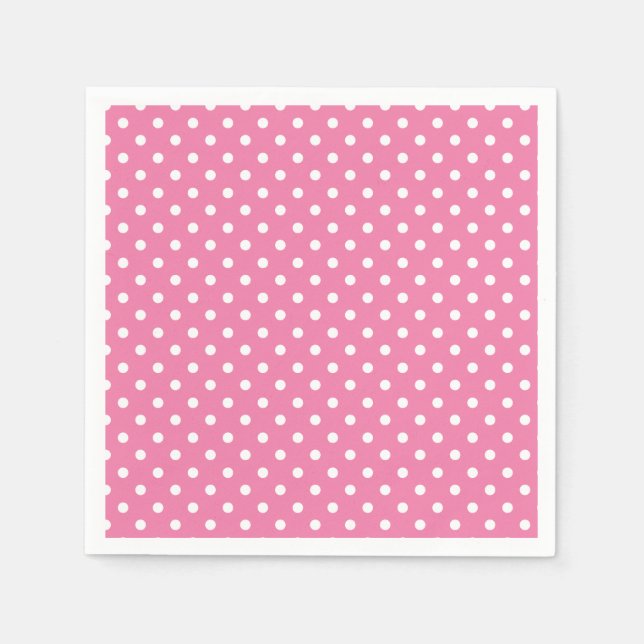 Classic Polka Dot White - Fuchsia Pink Napkin (Front)
