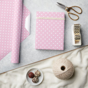 Classic Polka Dot White - Light Pink Wrapping Paper