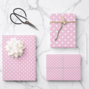 Classic Polka Dot White - Light Pink Wrapping Paper Sheet